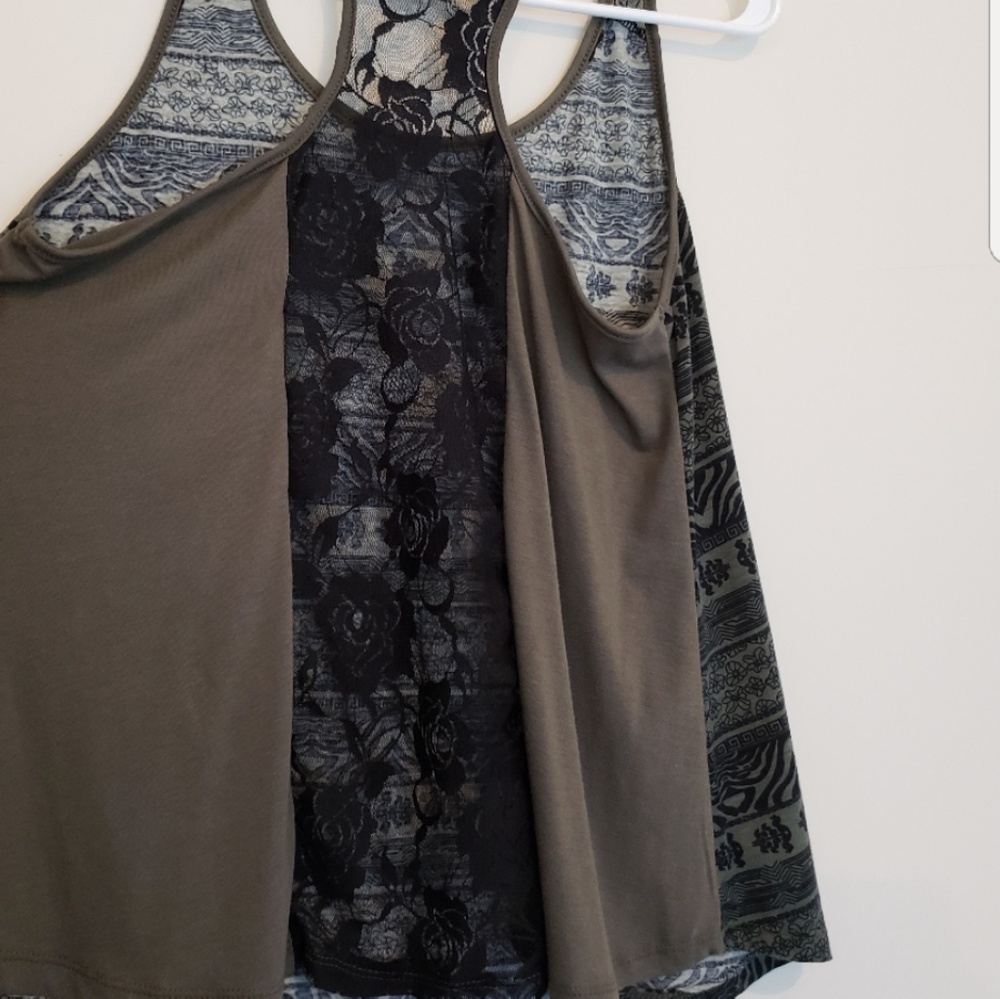 Hype Black Green Paisley Lace back Tank Top. - Picture 3 of 5